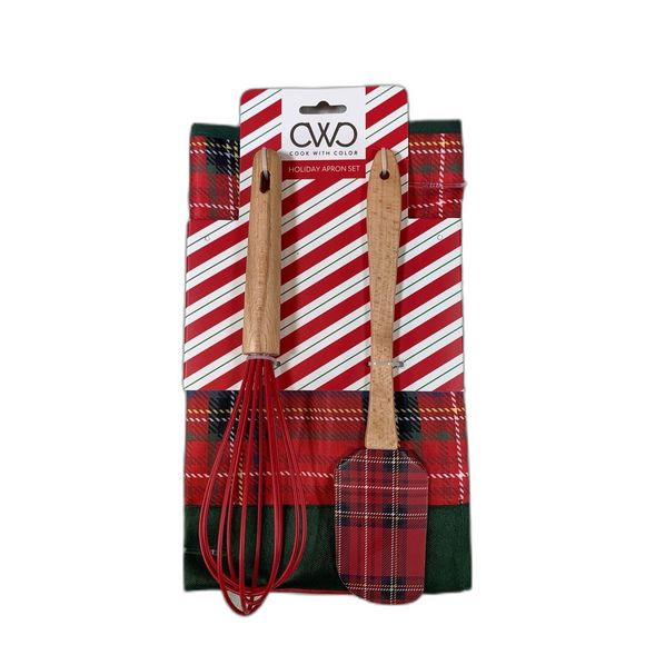 cook with color holiday apron kit NEW Gift Set Christmas silicone utensils - Picture 1 of 3